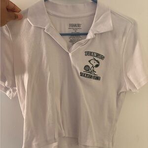 Peanuts White Crop Top with Tennis Club Graphic